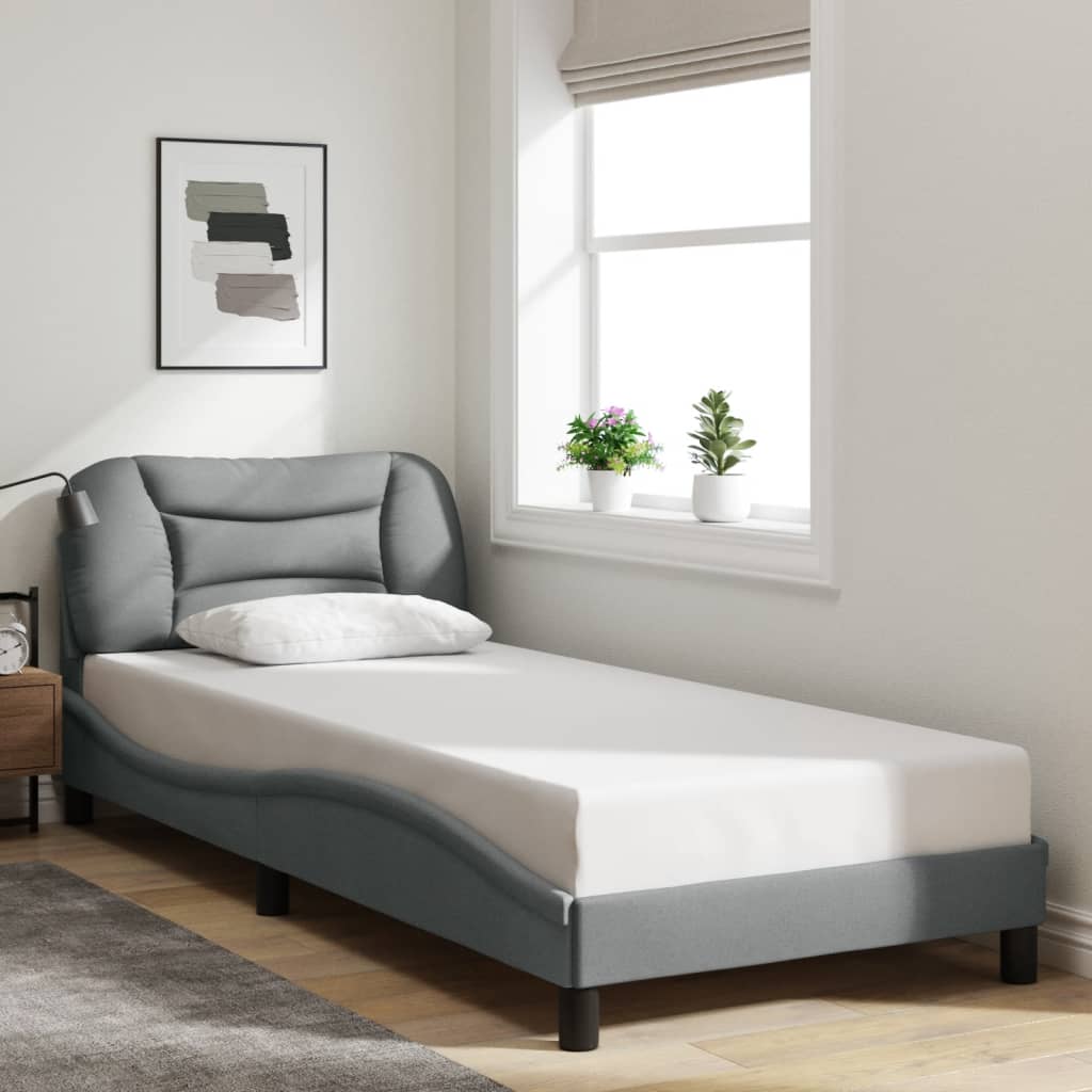 Bedframe met LED zonder matras "Hvar" 90x190 cm stof lichtgrijs is nu te koop bij PeponiXL, paradijselijk wonen!