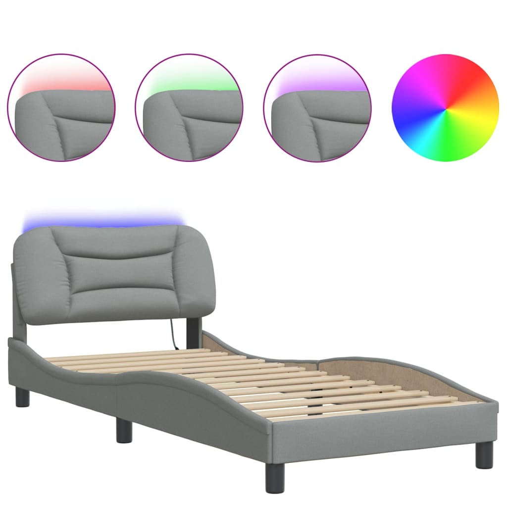 Bedframe met LED zonder matras "Hvar" 90x190 cm stof lichtgrijs is nu te koop bij PeponiXL, paradijselijk wonen!