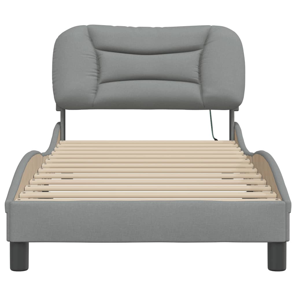 Bedframe met LED zonder matras "Hvar" 90x190 cm stof lichtgrijs is nu te koop bij PeponiXL, paradijselijk wonen!