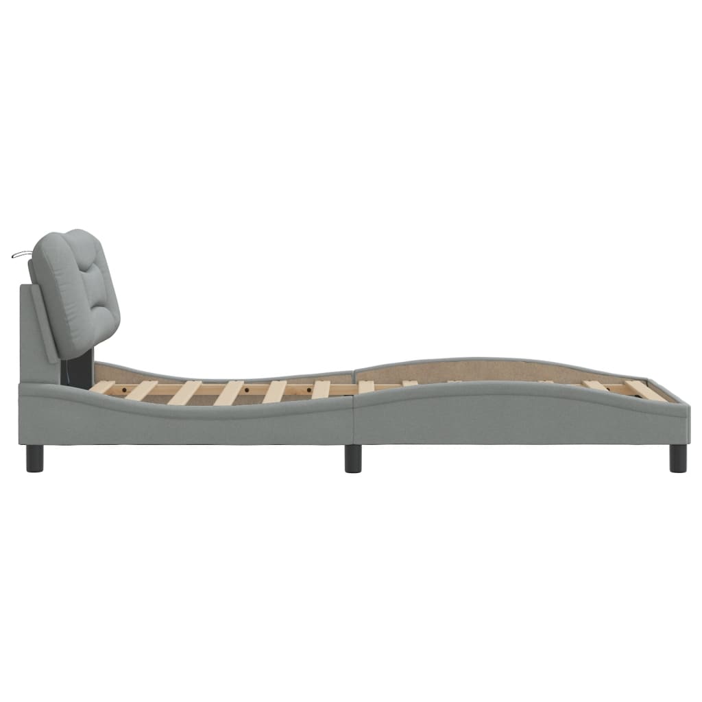 Bedframe met LED zonder matras "Hvar" 90x190 cm stof lichtgrijs is nu te koop bij PeponiXL, paradijselijk wonen!