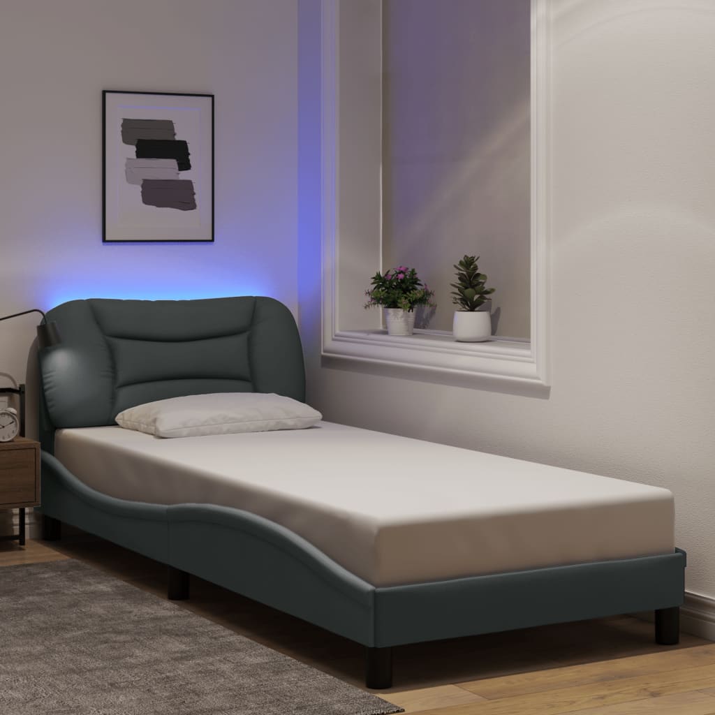 Bedframe met LED zonder matras "Hvar" 90x190 cm stof lichtgrijs is nu te koop bij PeponiXL, paradijselijk wonen!
