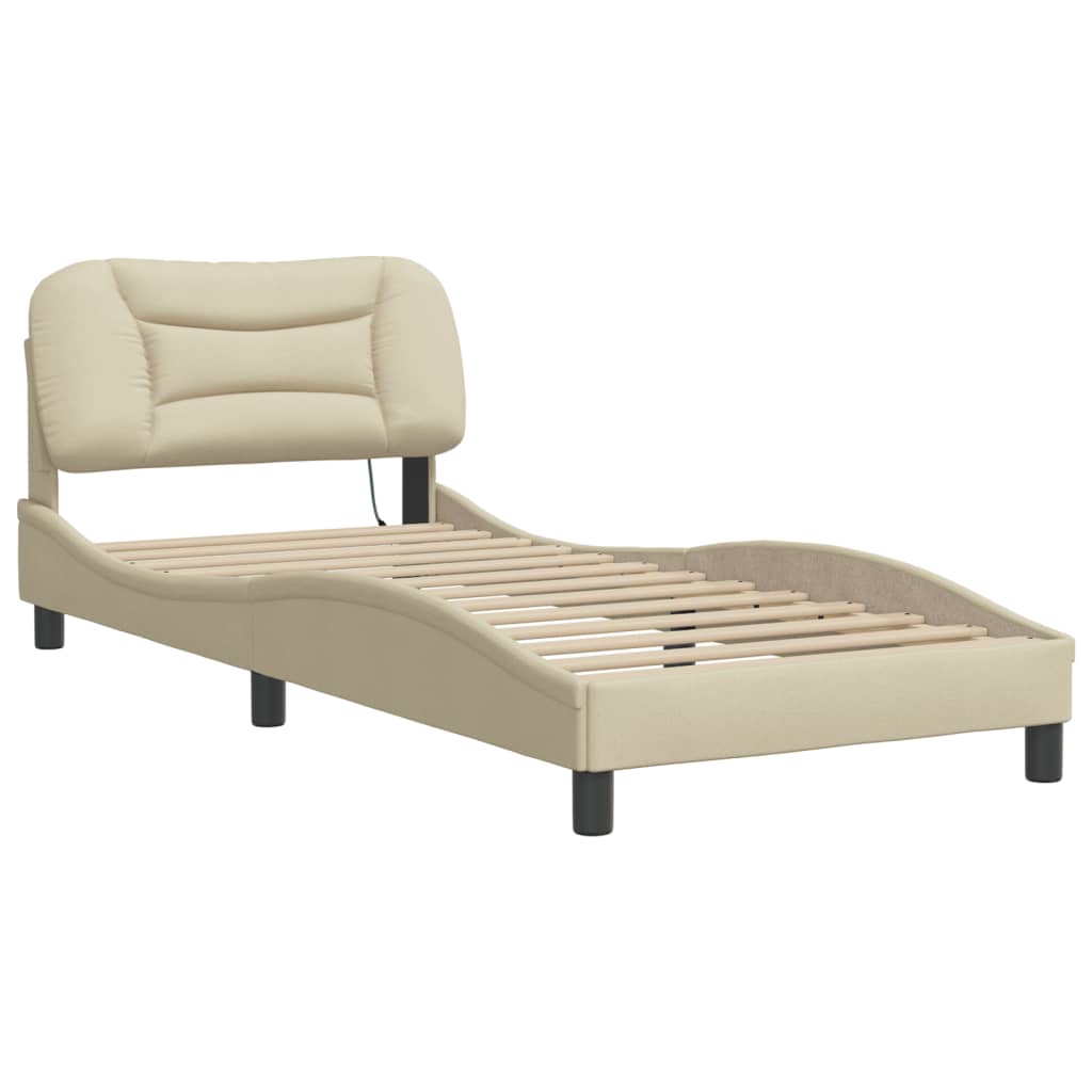 Bedframe met LED zonder matras "Hvar" 90x190 cm stof crèmekleurig is nu te koop bij PeponiXL, paradijselijk wonen!