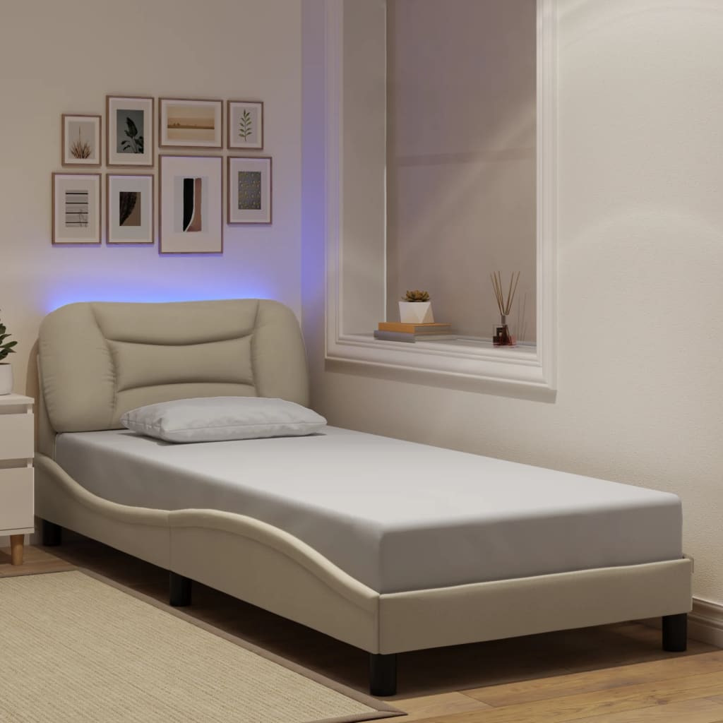 Bedframe met LED zonder matras "Hvar" 90x190 cm stof crèmekleurig is nu te koop bij PeponiXL, paradijselijk wonen!