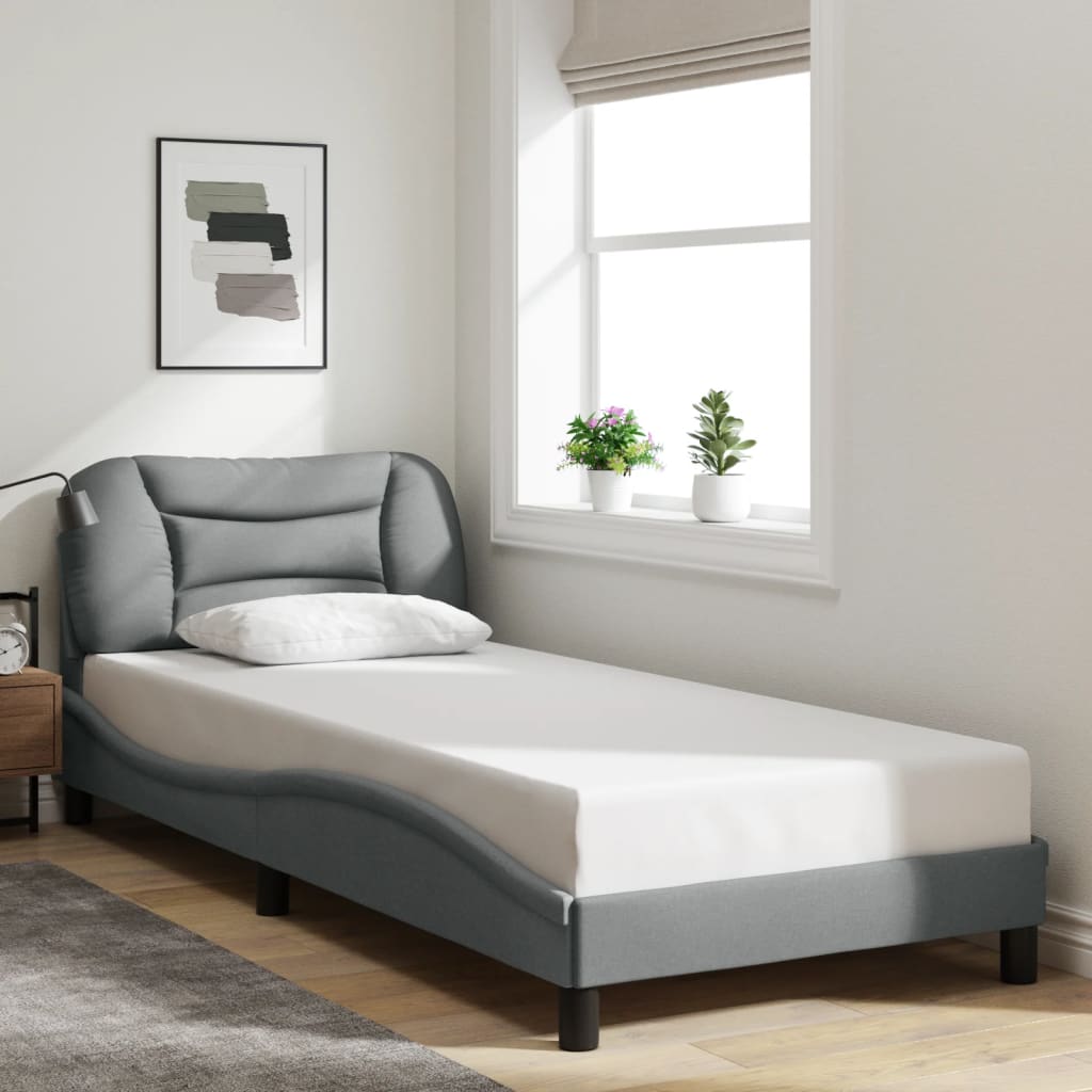 Bedframe met LED zonder matras "Hvar" 90x200 cm stof lichtgrijs is nu te koop bij PeponiXL, paradijselijk wonen!