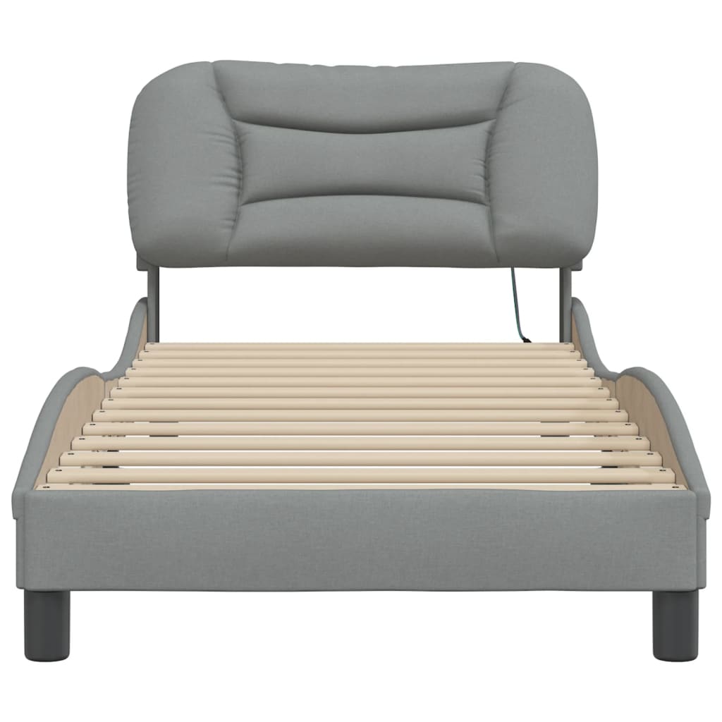 Bedframe met LED zonder matras "Hvar" 90x200 cm stof lichtgrijs is nu te koop bij PeponiXL, paradijselijk wonen!