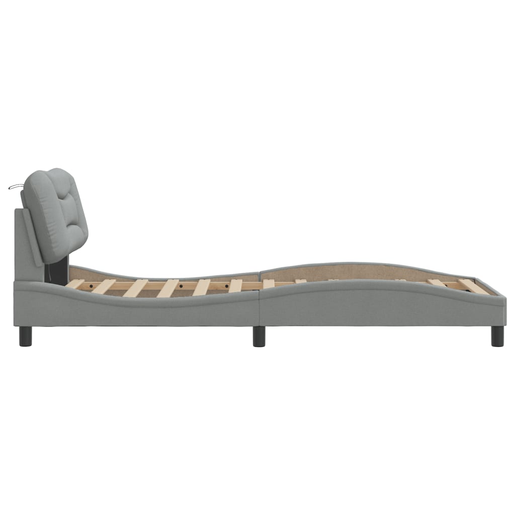 Bedframe met LED zonder matras "Hvar" 90x200 cm stof lichtgrijs is nu te koop bij PeponiXL, paradijselijk wonen!