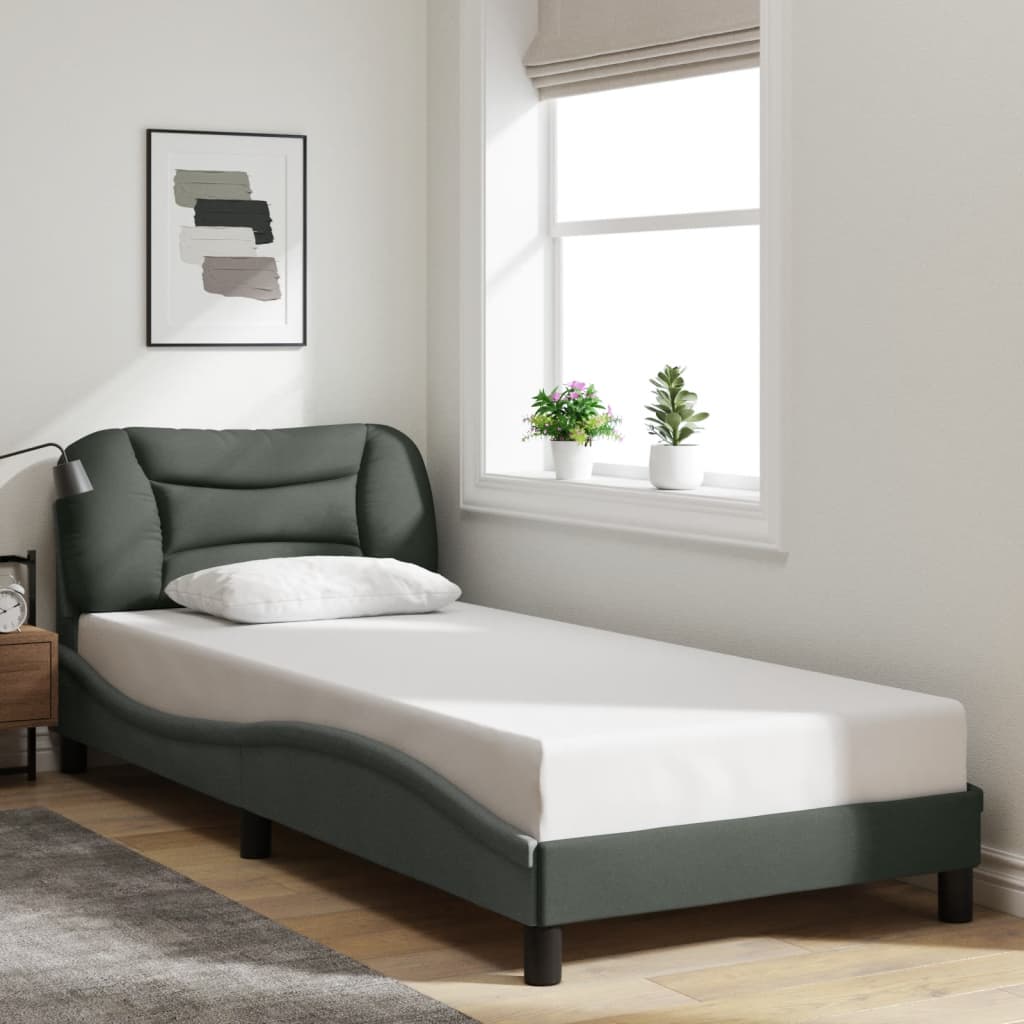 Bedframe met LED zonder matras "Hvar" 90x200 cm stof donkergrijs is nu te koop bij PeponiXL, paradijselijk wonen!