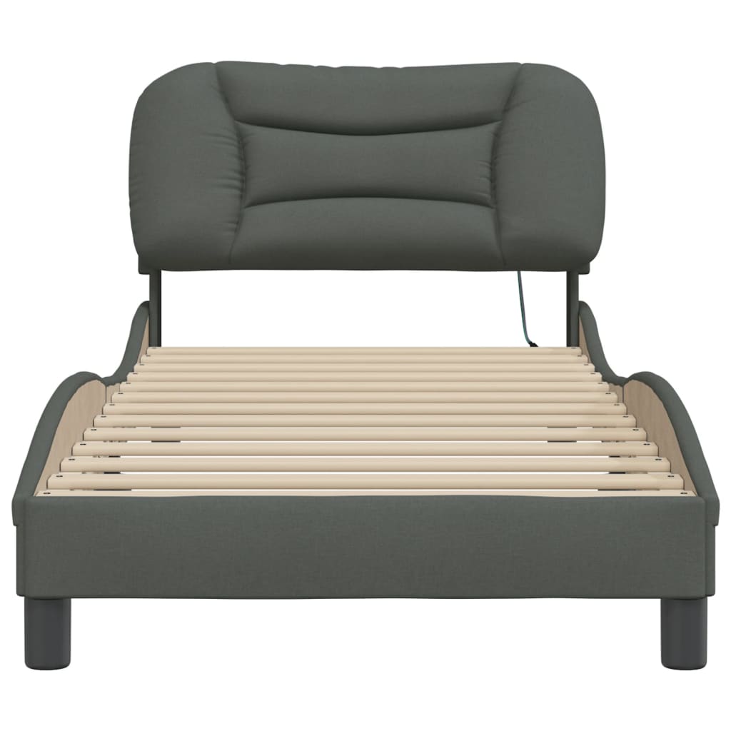 Bedframe met LED zonder matras "Hvar" 90x200 cm stof donkergrijs is nu te koop bij PeponiXL, paradijselijk wonen!