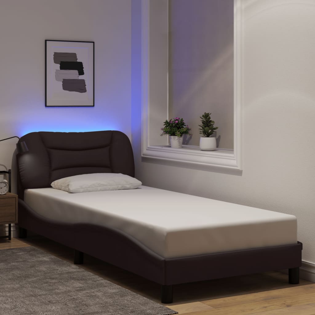 Bedframe met LED zonder matras "Hvar" 90x200 cm stof donkerbruin is nu te koop bij PeponiXL, paradijselijk wonen!