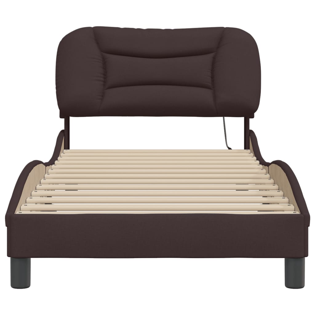 Bedframe met LED zonder matras "Hvar" 90x200 cm stof donkerbruin is nu te koop bij PeponiXL, paradijselijk wonen!