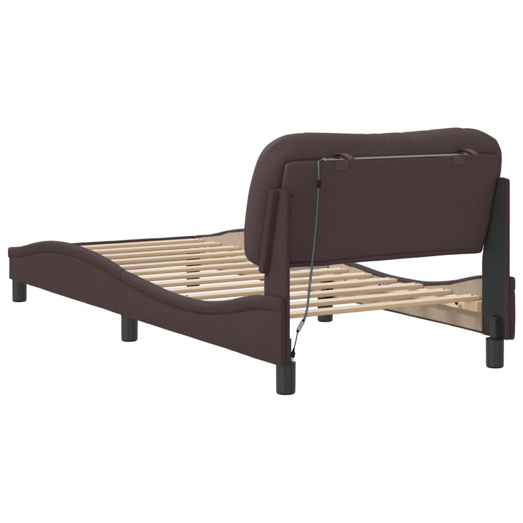 Bedframe met LED zonder matras "Hvar" 90x200 cm stof donkerbruin is nu te koop bij PeponiXL, paradijselijk wonen!