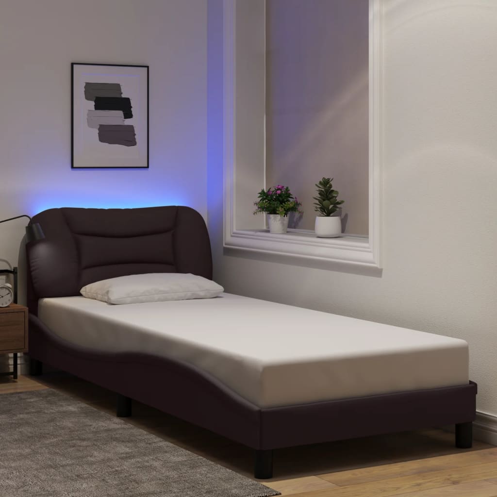 Bedframe met LED zonder matras "Hvar" 90x200 cm stof donkerbruin is nu te koop bij PeponiXL, paradijselijk wonen!