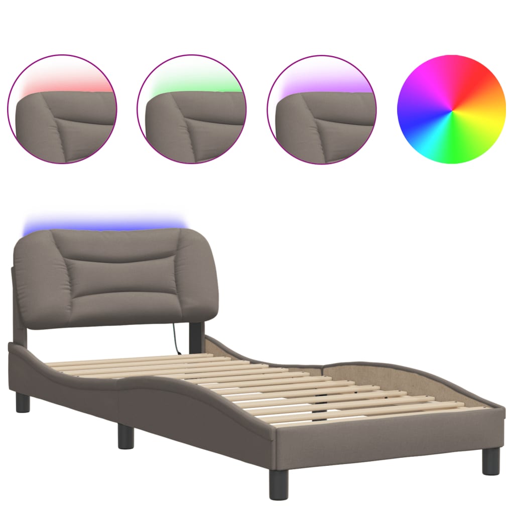 Bedframe met LED zonder matras "Hvar" 90x200 cm stof taupe is nu te koop bij PeponiXL, paradijselijk wonen!
