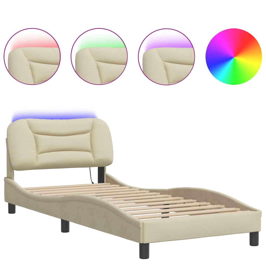 Bedframe met LED zonder matras "Hvar" 90x200 cm stof crèmekleurig is nu te koop bij PeponiXL, paradijselijk wonen!