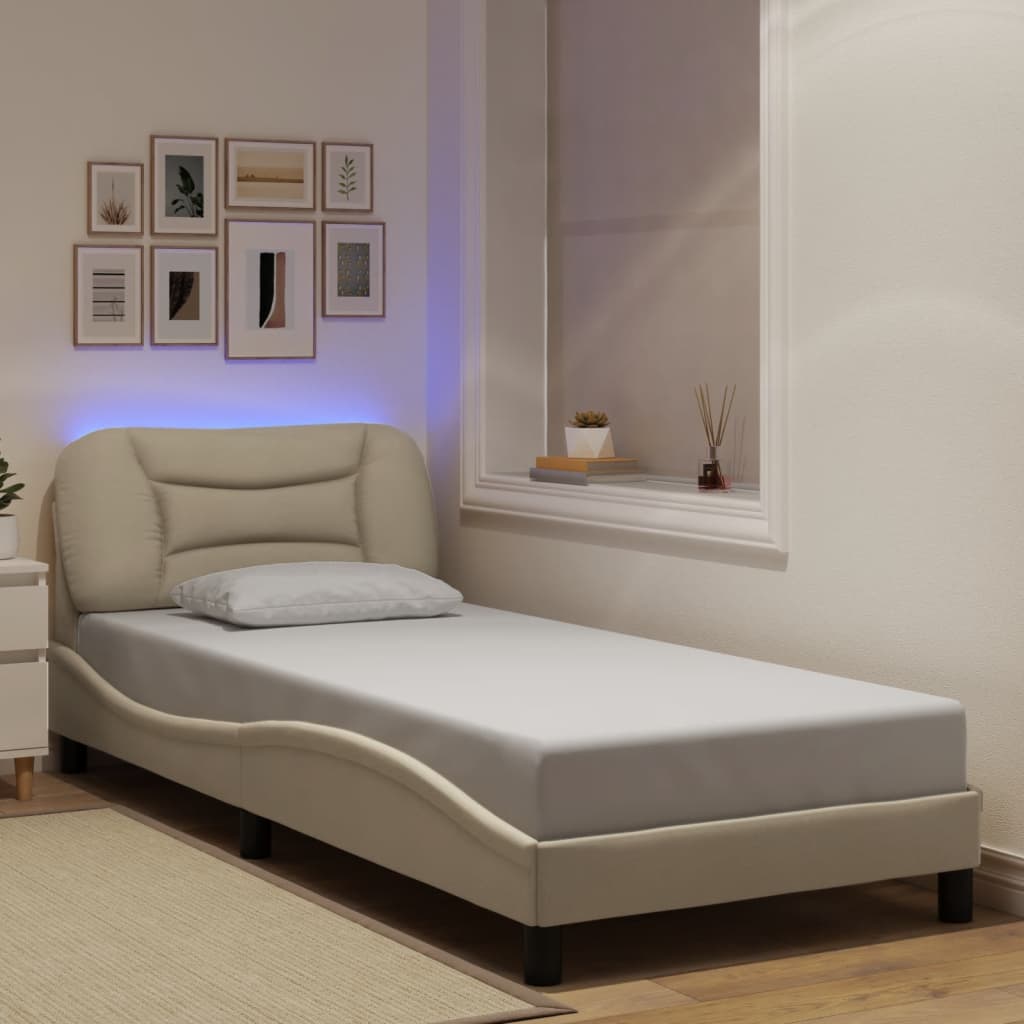 Bedframe met LED zonder matras "Hvar" 90x200 cm stof crèmekleurig is nu te koop bij PeponiXL, paradijselijk wonen!