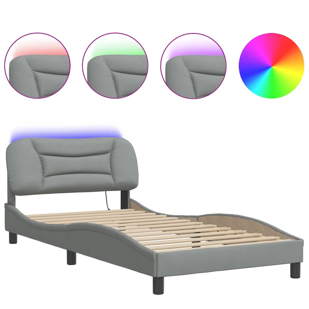 Bedframe met LED zonder matras "Hvar" stof 100x200 cm lichtgrijs is nu te koop bij PeponiXL, paradijselijk wonen!