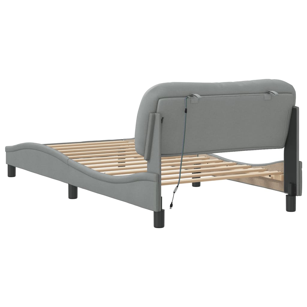 Bedframe met LED zonder matras "Hvar" stof 100x200 cm lichtgrijs is nu te koop bij PeponiXL, paradijselijk wonen!