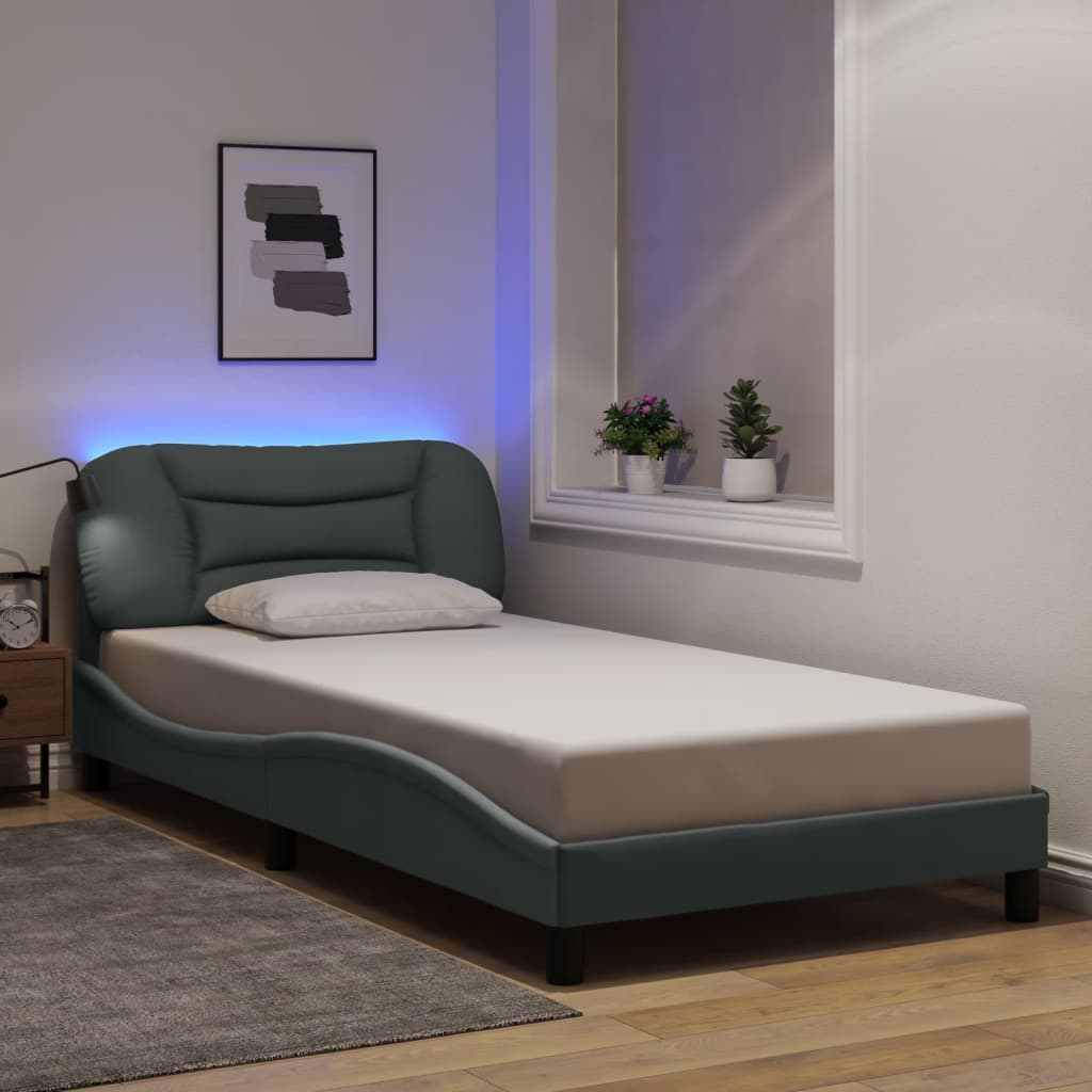 Bedframe met LED zonder matras "Hvar" stof 100x200 cm lichtgrijs is nu te koop bij PeponiXL, paradijselijk wonen!