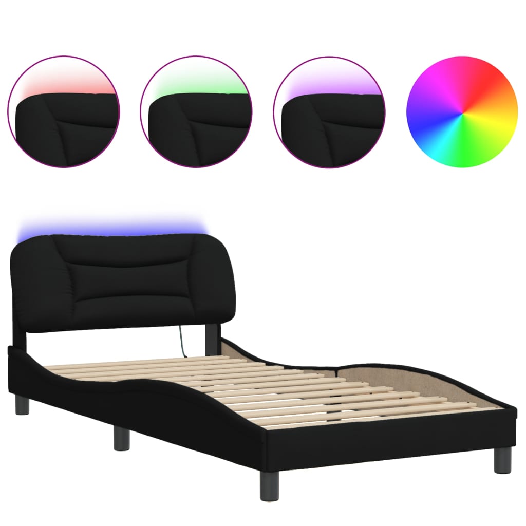 Bedframe met LED zonder matras "Hvar" 100x200 cm stof zwart is nu te koop bij PeponiXL, paradijselijk wonen!