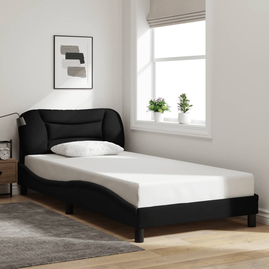 Bedframe met LED zonder matras "Hvar" 100x200 cm stof zwart is nu te koop bij PeponiXL, paradijselijk wonen!