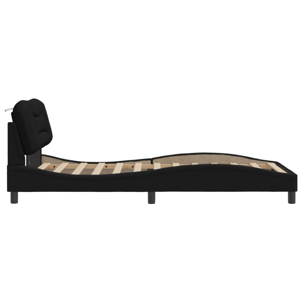 Bedframe met LED zonder matras "Hvar" 100x200 cm stof zwart is nu te koop bij PeponiXL, paradijselijk wonen!