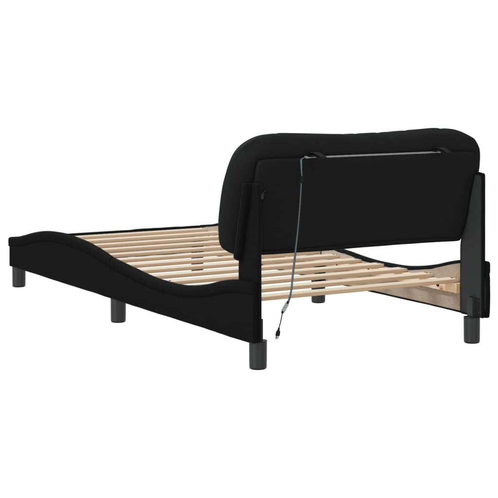 Bedframe met LED zonder matras "Hvar" 100x200 cm stof zwart is nu te koop bij PeponiXL, paradijselijk wonen!
