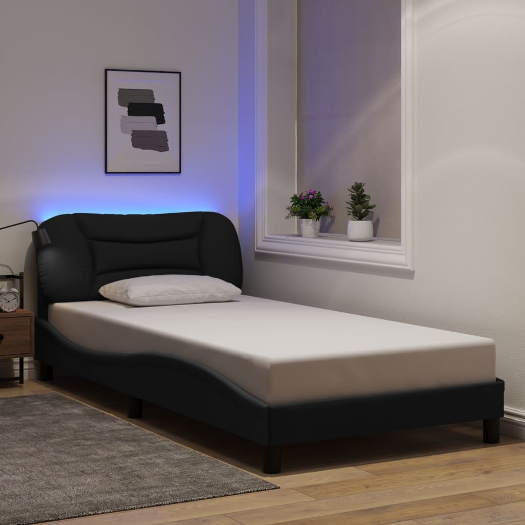 Bedframe met LED zonder matras "Hvar" 100x200 cm stof zwart is nu te koop bij PeponiXL, paradijselijk wonen!