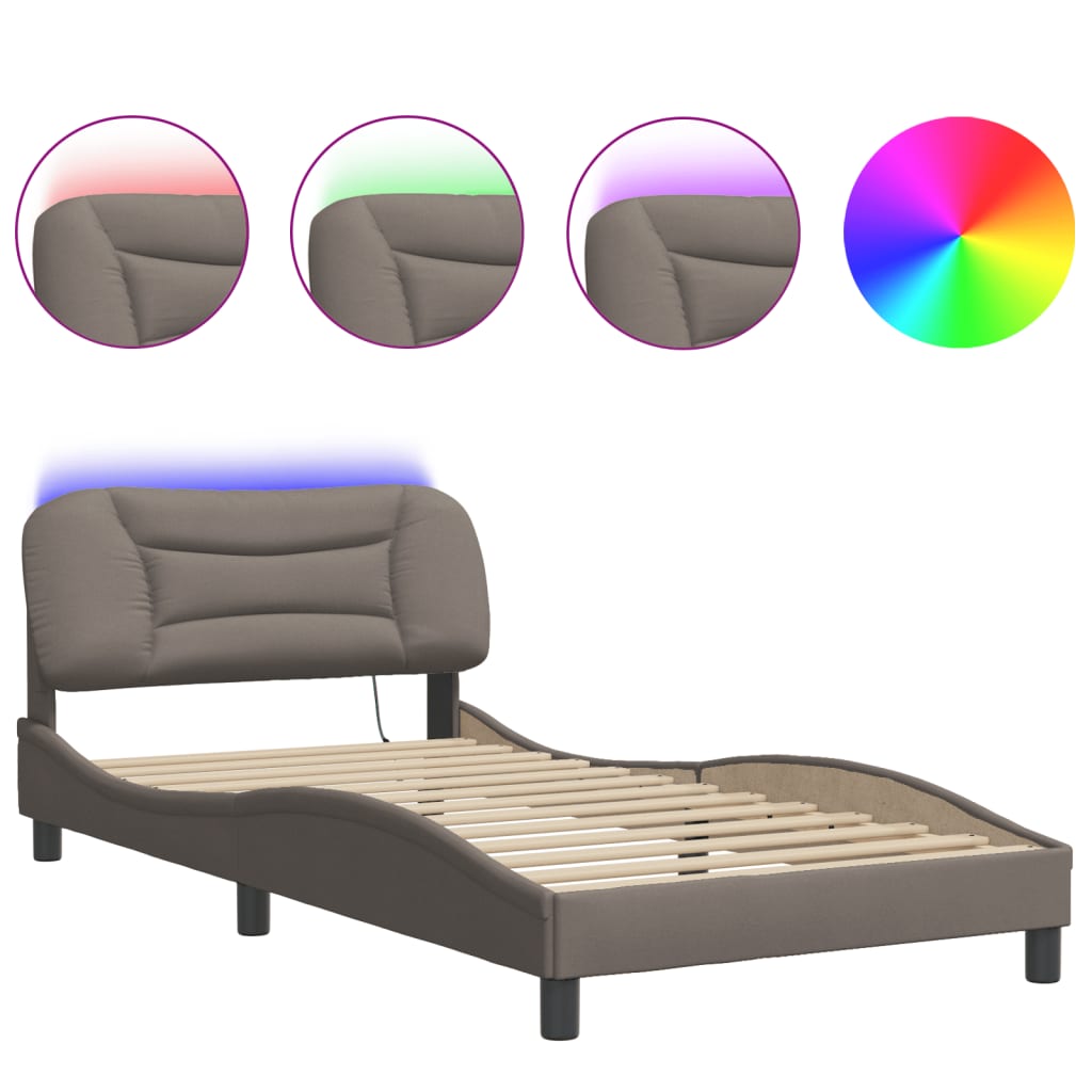 Bedframe met LED zonder matras "Hvar" 100x200 cm stof Taupe is nu te koop bij PeponiXL, paradijselijk wonen!