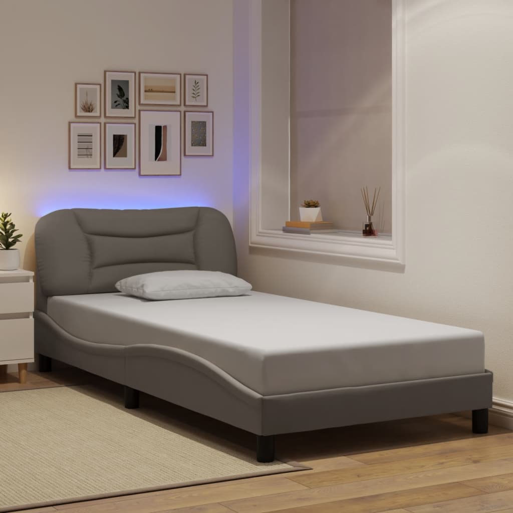 Bedframe met LED zonder matras "Hvar" 100x200 cm stof Taupe is nu te koop bij PeponiXL, paradijselijk wonen!