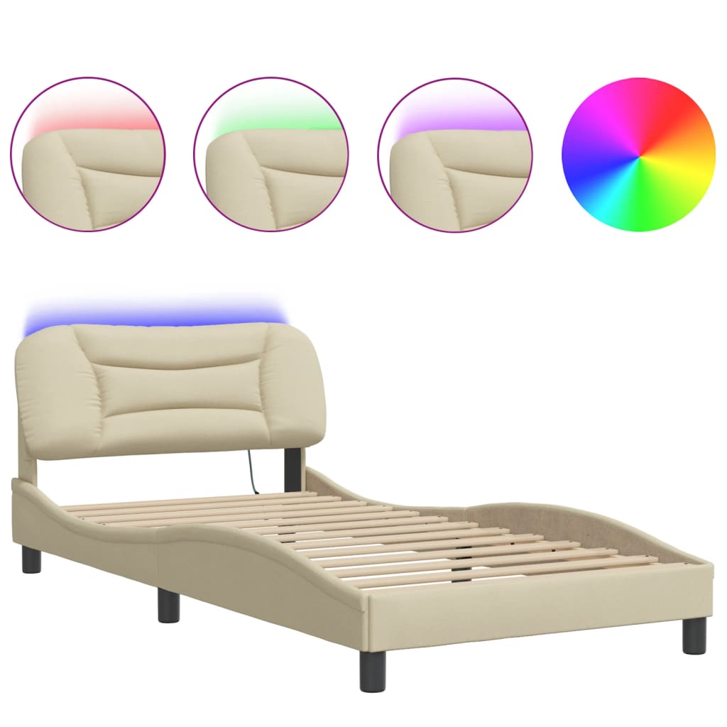 Bedframe met LED zonder matras "Hvar" 100x200 cm stof crème is nu te koop bij PeponiXL, paradijselijk wonen!