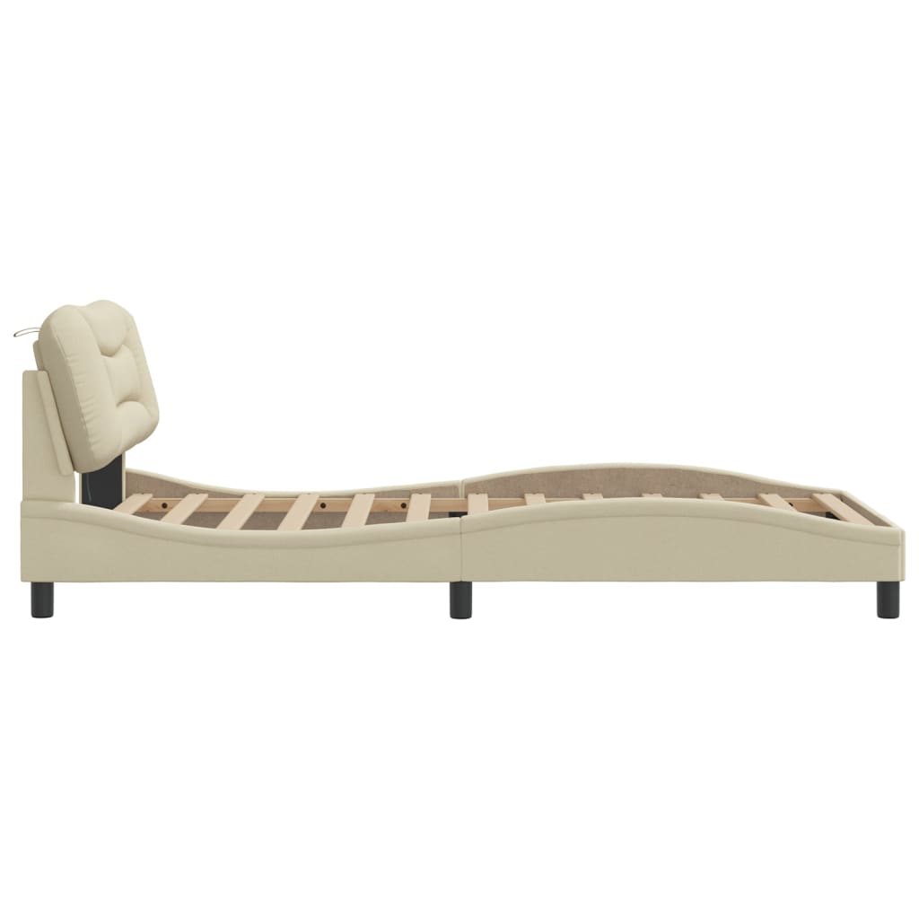 Bedframe met LED zonder matras "Hvar" 100x200 cm stof crème is nu te koop bij PeponiXL, paradijselijk wonen!