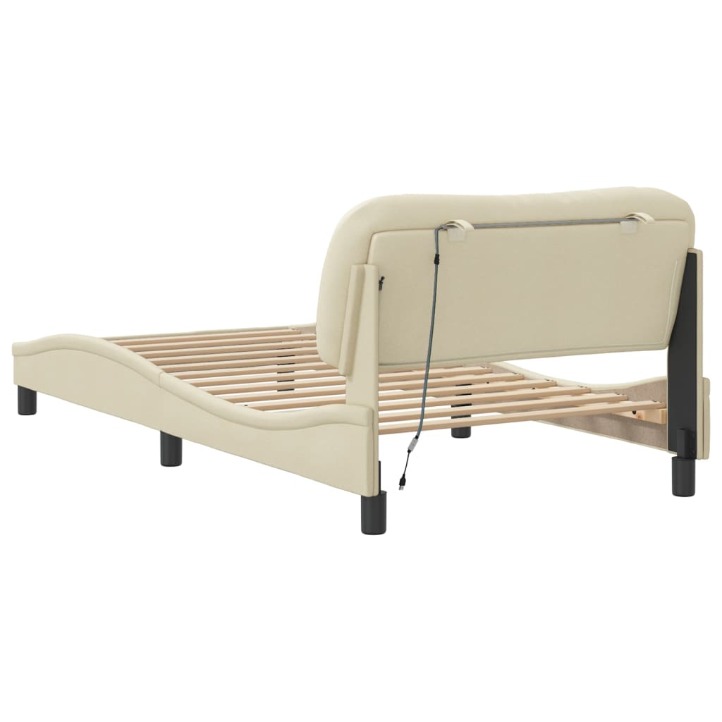 Bedframe met LED zonder matras "Hvar" 100x200 cm stof crème is nu te koop bij PeponiXL, paradijselijk wonen!