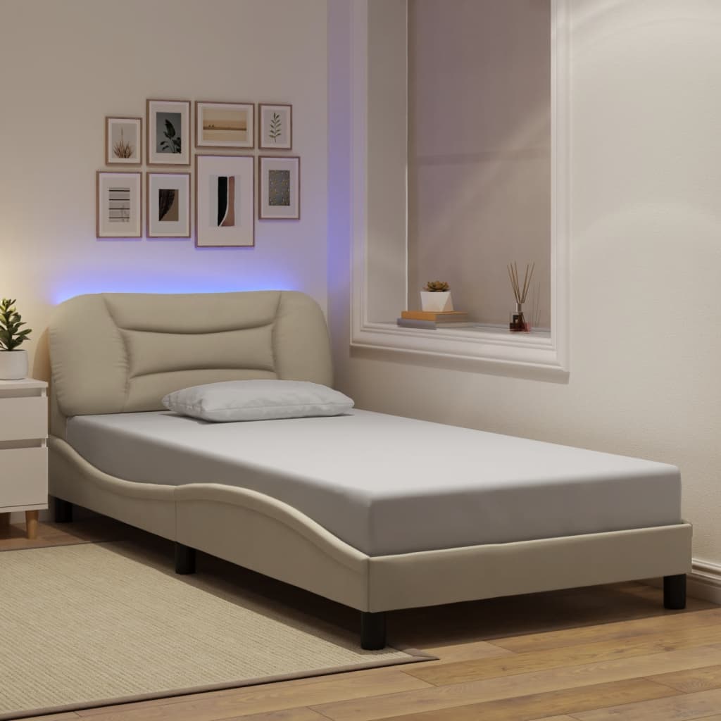 Bedframe met LED zonder matras "Hvar" 100x200 cm stof crème is nu te koop bij PeponiXL, paradijselijk wonen!
