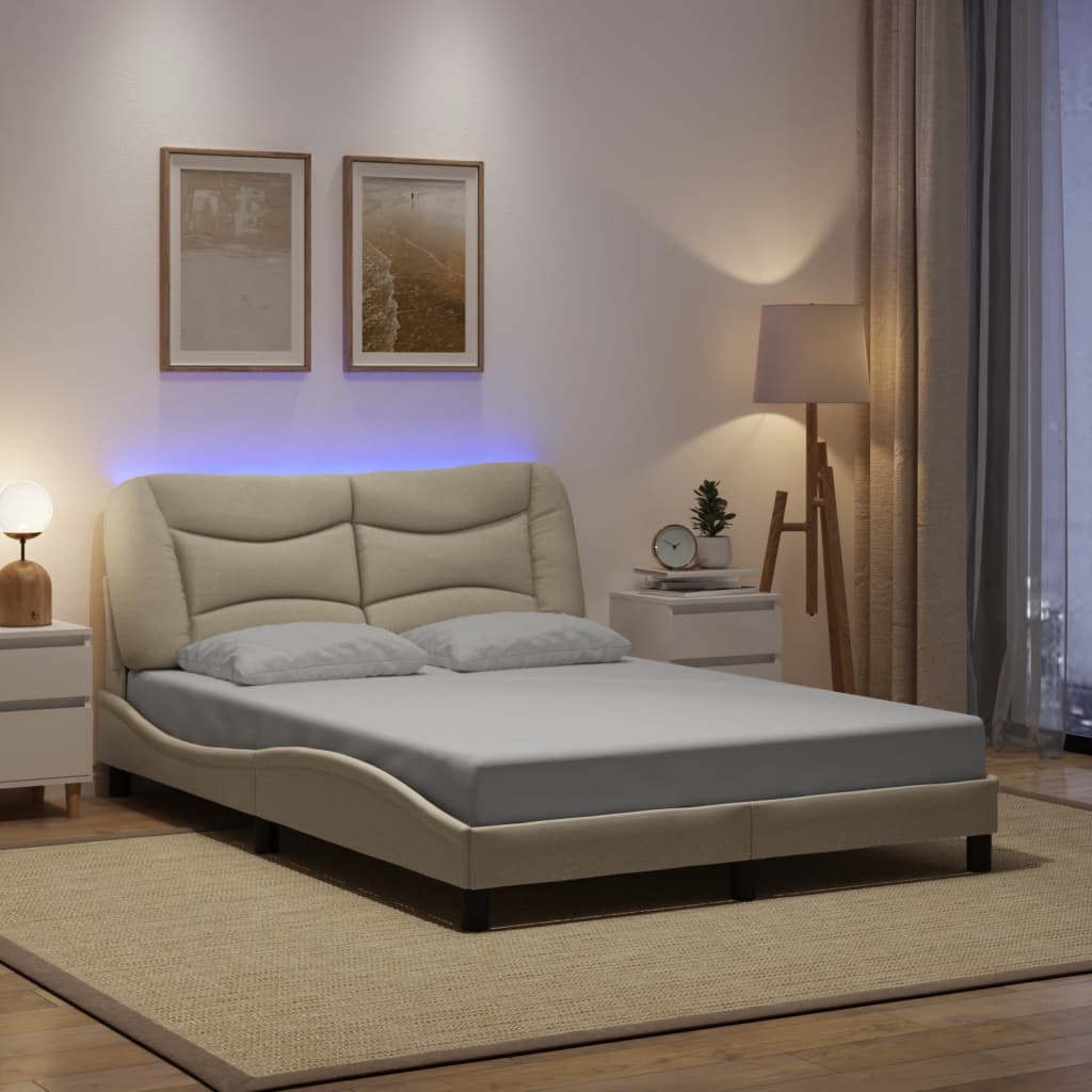 Bedframe met LED zonder matras "Hvar" 120x200 cm stof crème is nu te koop bij PeponiXL, paradijselijk wonen!