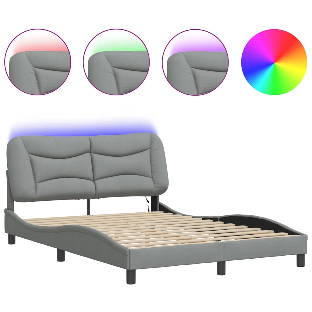 Bedframe met LED zonder matras "Hvar" stof 140x190 cm lichtgrijs is nu te koop bij PeponiXL, paradijselijk wonen!