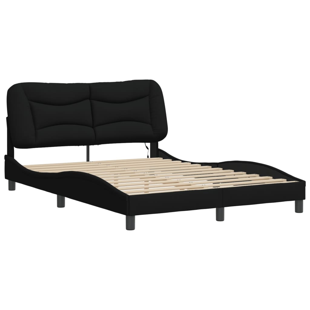 Bedframe met LED zonder matras "Hvar" 140x190 cm stof zwart is nu te koop bij PeponiXL, paradijselijk wonen!