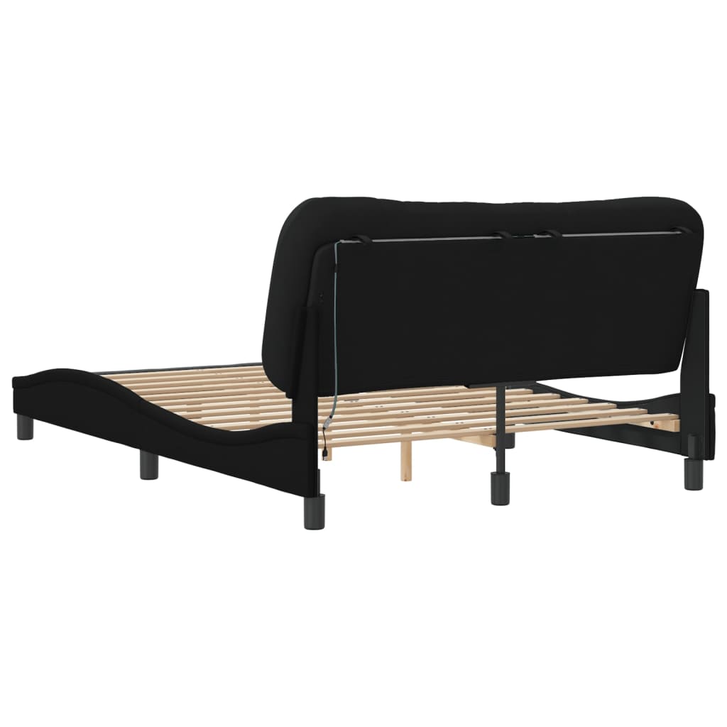 Bedframe met LED zonder matras "Hvar" 140x190 cm stof zwart is nu te koop bij PeponiXL, paradijselijk wonen!