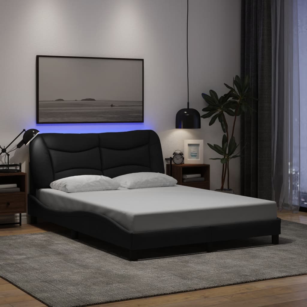 Bedframe met LED zonder matras "Hvar" 140x190 cm stof zwart is nu te koop bij PeponiXL, paradijselijk wonen!