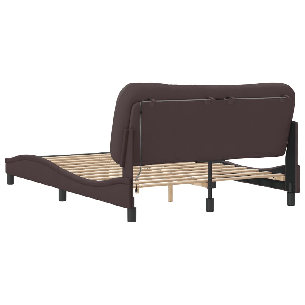 Bedframe met LED zonder matras "Hvar" 140x190 cm stof donkerbruin is nu te koop bij PeponiXL, paradijselijk wonen!
