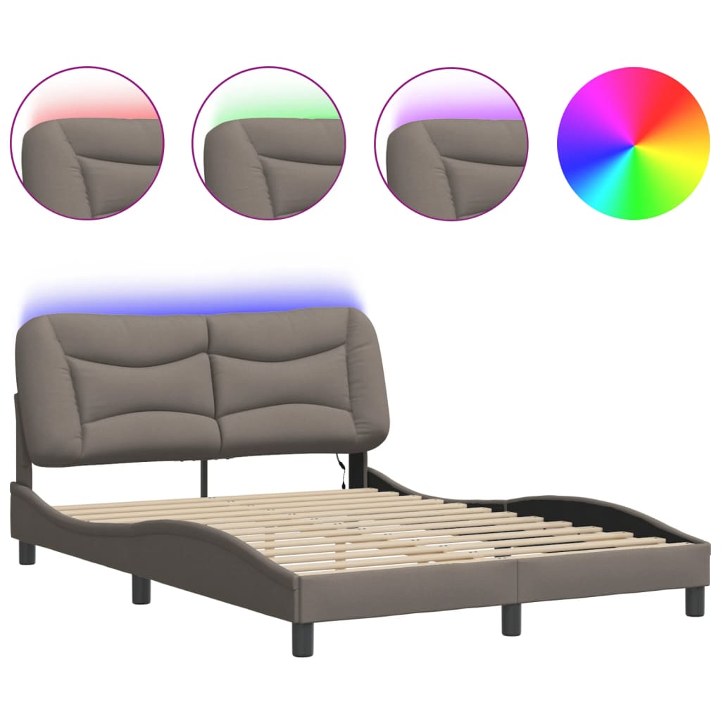 Bedframe met LED zonder matras "Hvar" 140x190 cm stof taupe is nu te koop bij PeponiXL, paradijselijk wonen!