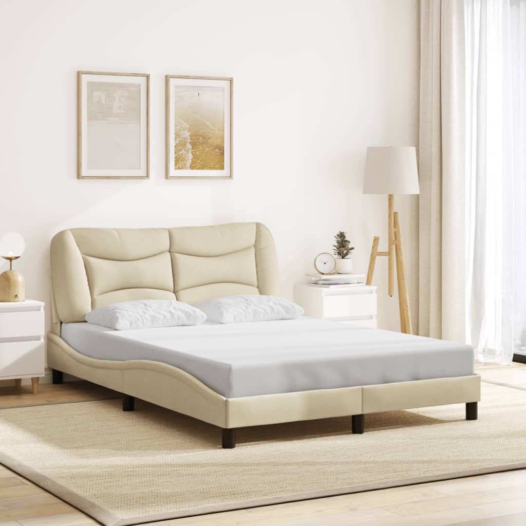 Bedframe met LED zonder matras "Hvar" 140x190 cm stof crème is nu te koop bij PeponiXL, paradijselijk wonen!
