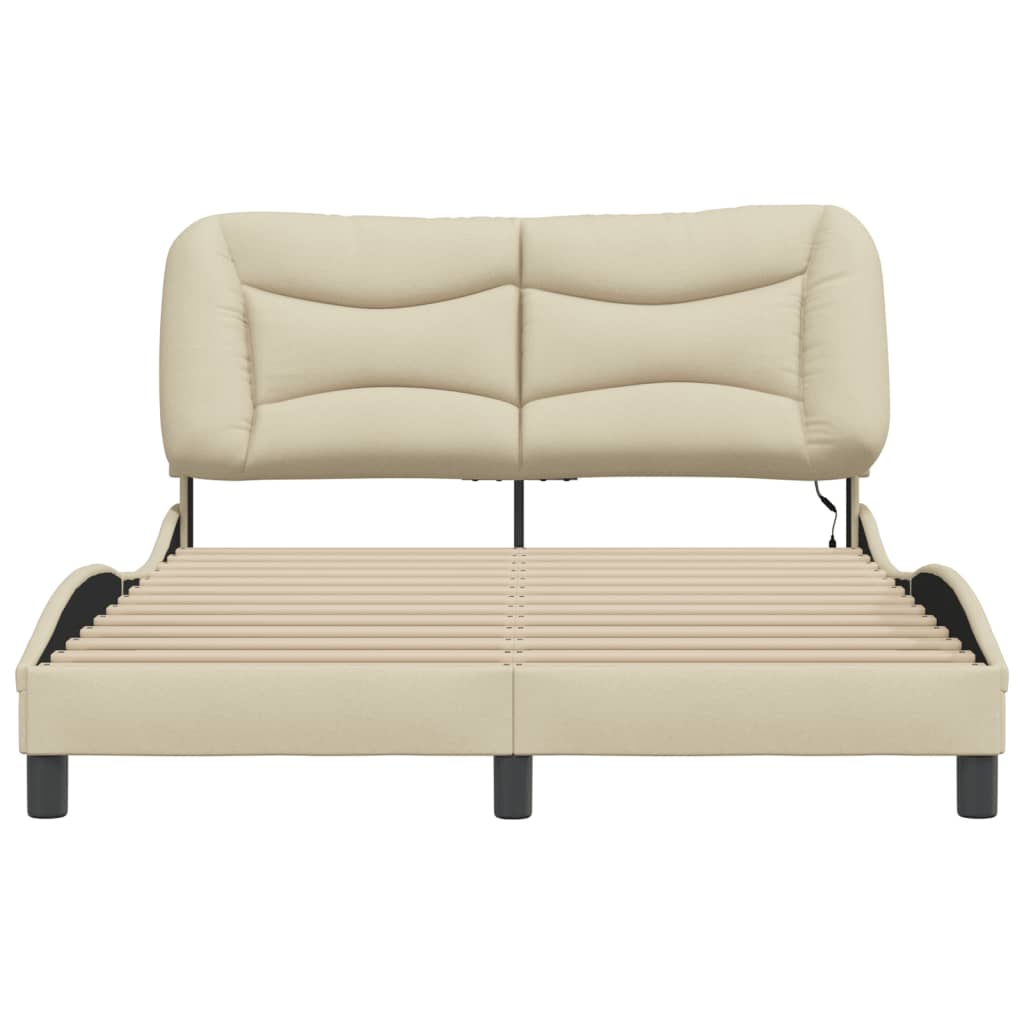 Bedframe met LED zonder matras "Hvar" 140x190 cm stof crème is nu te koop bij PeponiXL, paradijselijk wonen!
