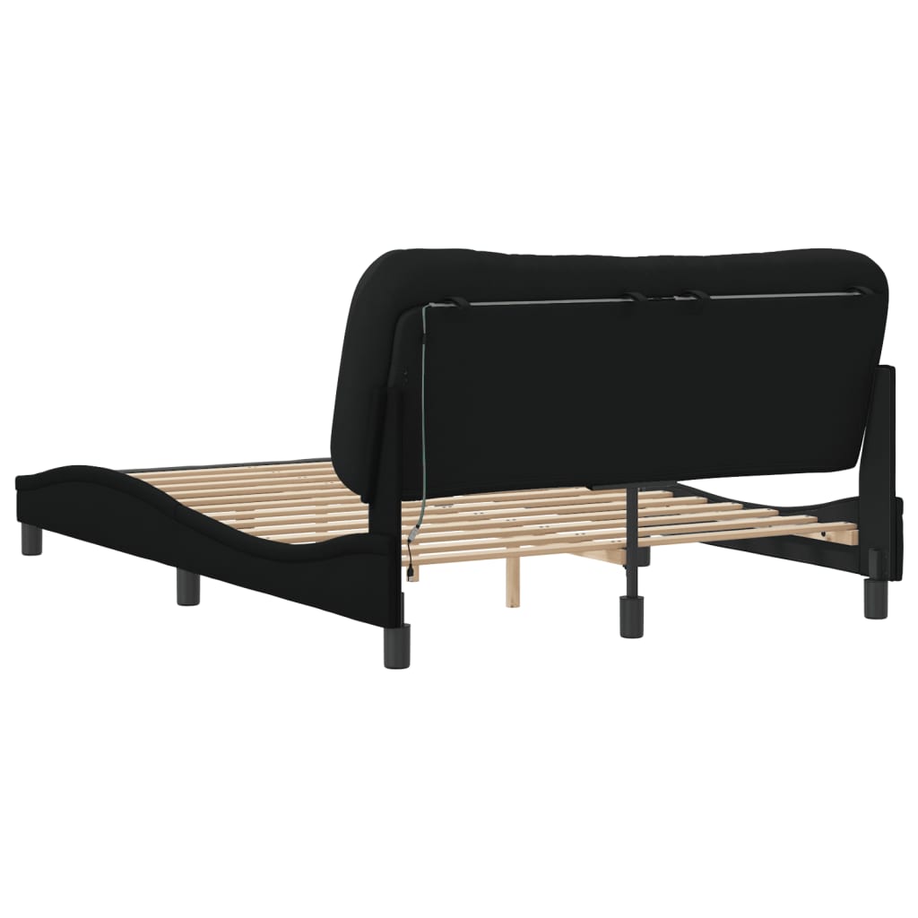 Bedframe met LED zonder matras "Hvar" 140x200 cm stof zwart is nu te koop bij PeponiXL, paradijselijk wonen!