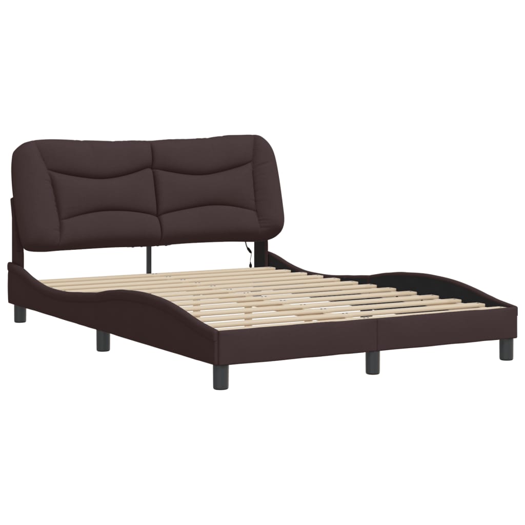 Bedframe met LED zonder matras "Hvar" 140x200 cm stof donkerbruin is nu te koop bij PeponiXL, paradijselijk wonen!