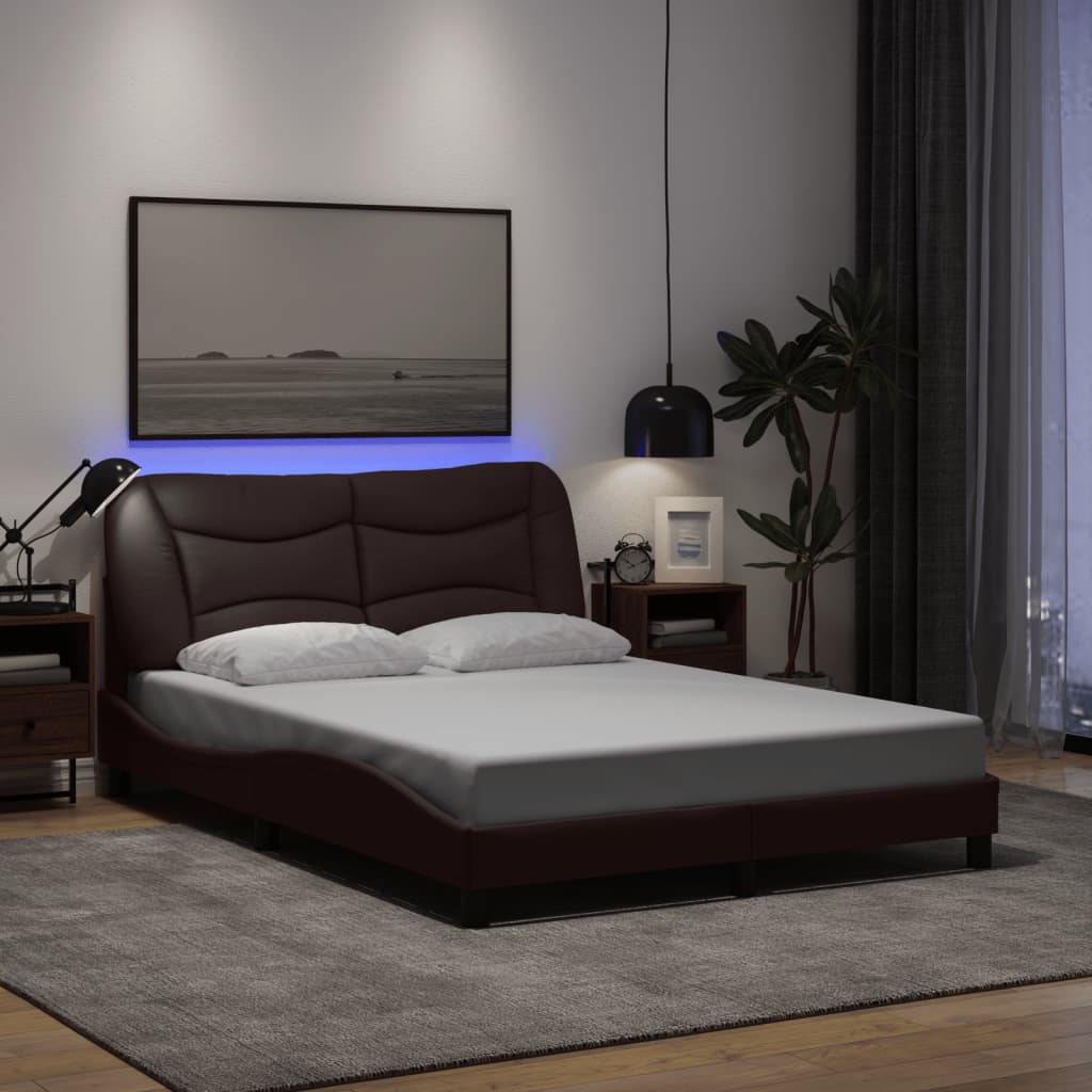 Bedframe met LED zonder matras "Hvar" 140x200 cm stof donkerbruin is nu te koop bij PeponiXL, paradijselijk wonen!