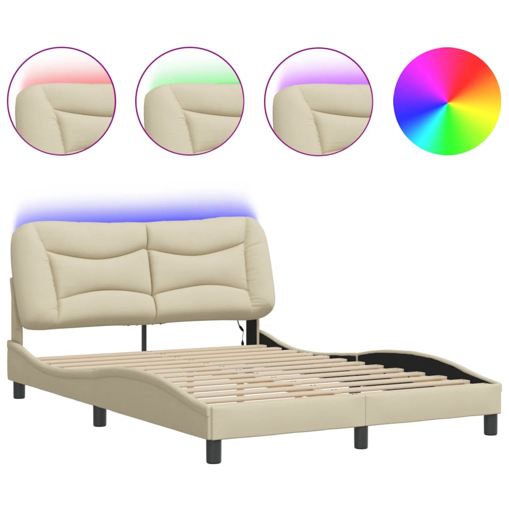 Bedframe met LED zonder matras "Hvar" 140x200 cm stof crème is nu te koop bij PeponiXL, paradijselijk wonen!