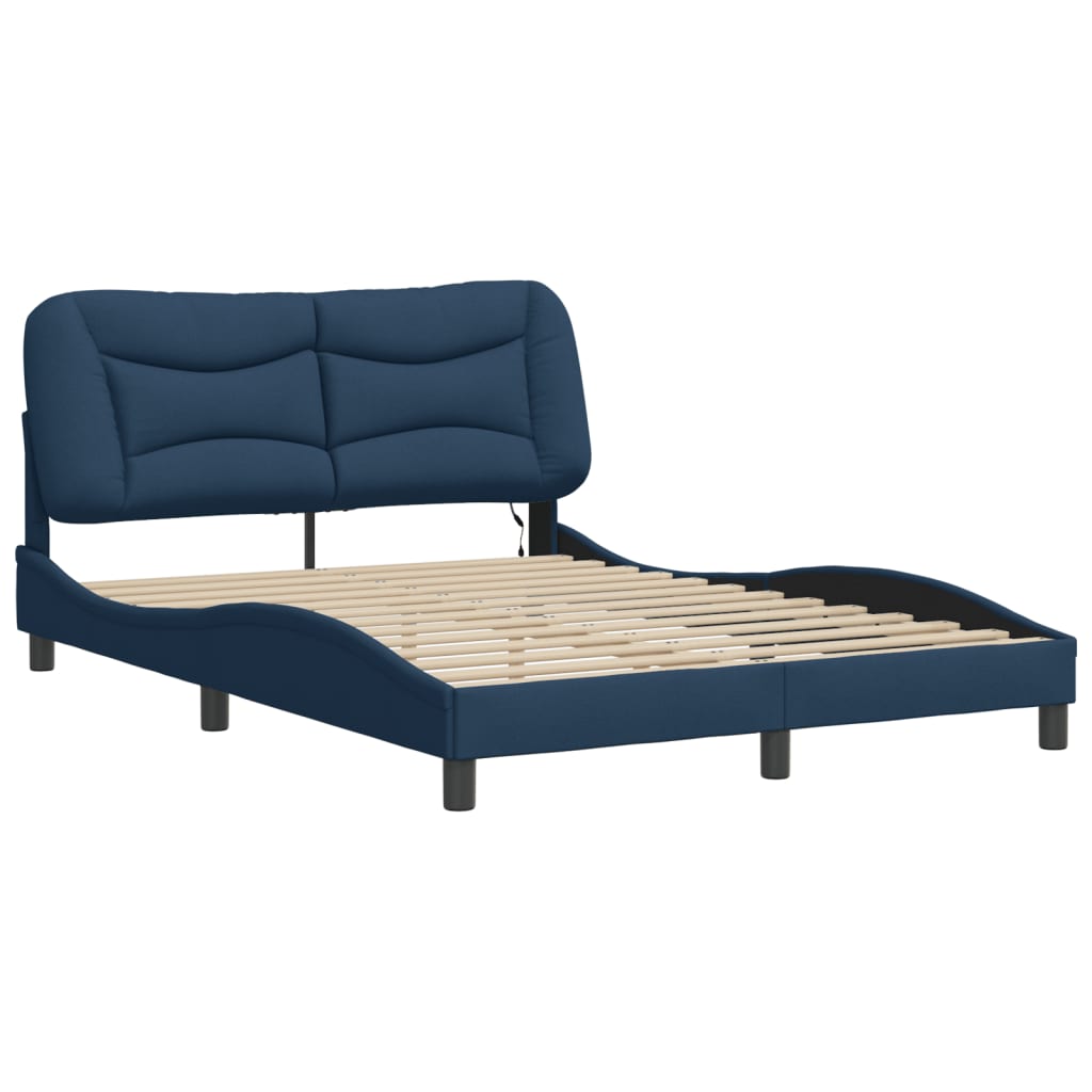 Bedframe met LED zonder matras "Hvar" 140x200 cm stof blauw is nu te koop bij PeponiXL, paradijselijk wonen!