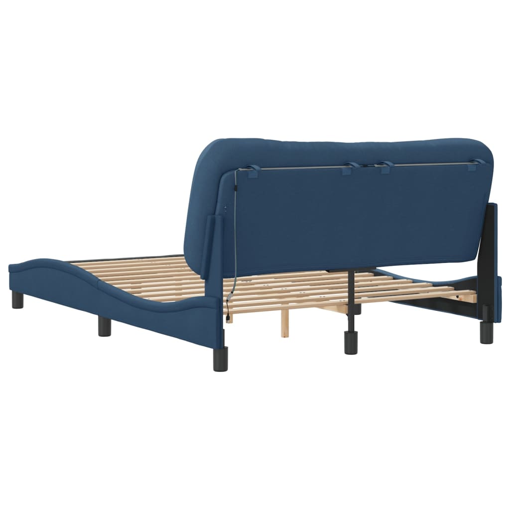 Bedframe met LED zonder matras "Hvar" 140x200 cm stof blauw is nu te koop bij PeponiXL, paradijselijk wonen!