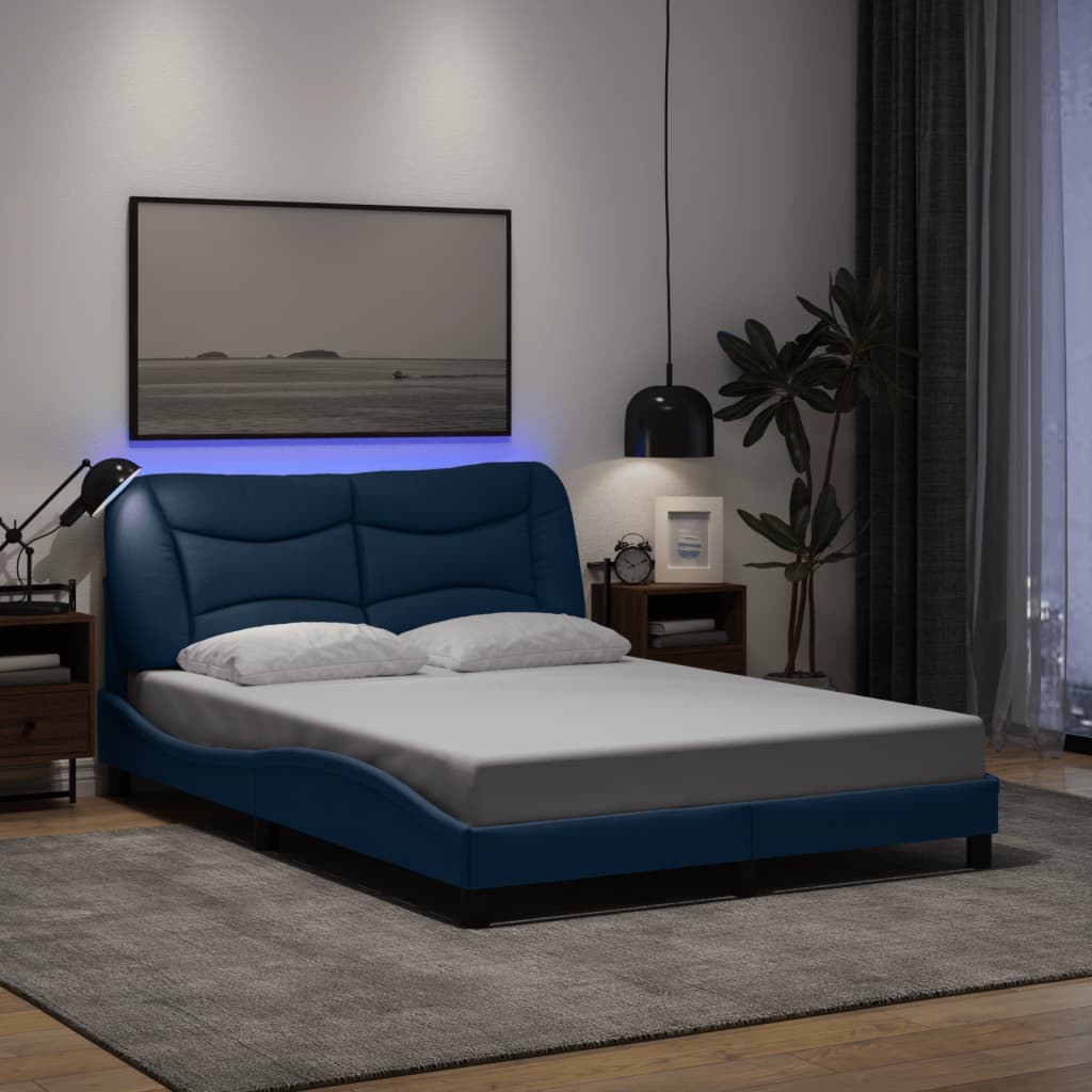 Bedframe met LED zonder matras "Hvar" 140x200 cm stof blauw is nu te koop bij PeponiXL, paradijselijk wonen!