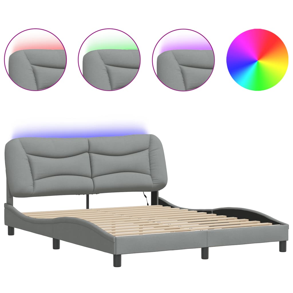 Bedframe met LED zonder matras "Hvar" 160x200 cm stof lichtgrijs is nu te koop bij PeponiXL, paradijselijk wonen!